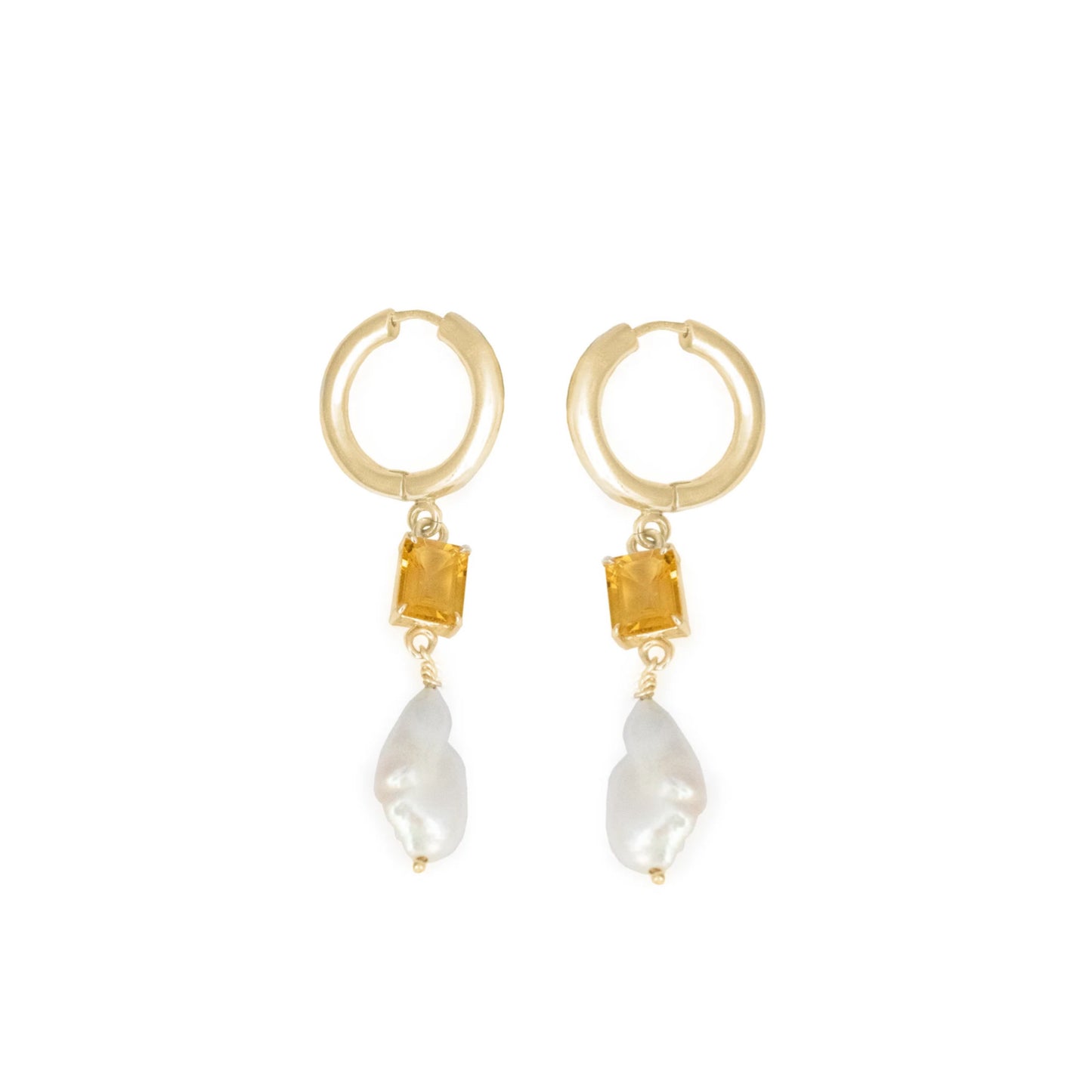 LEMON QUARTZ & PEARL LOA HOOP