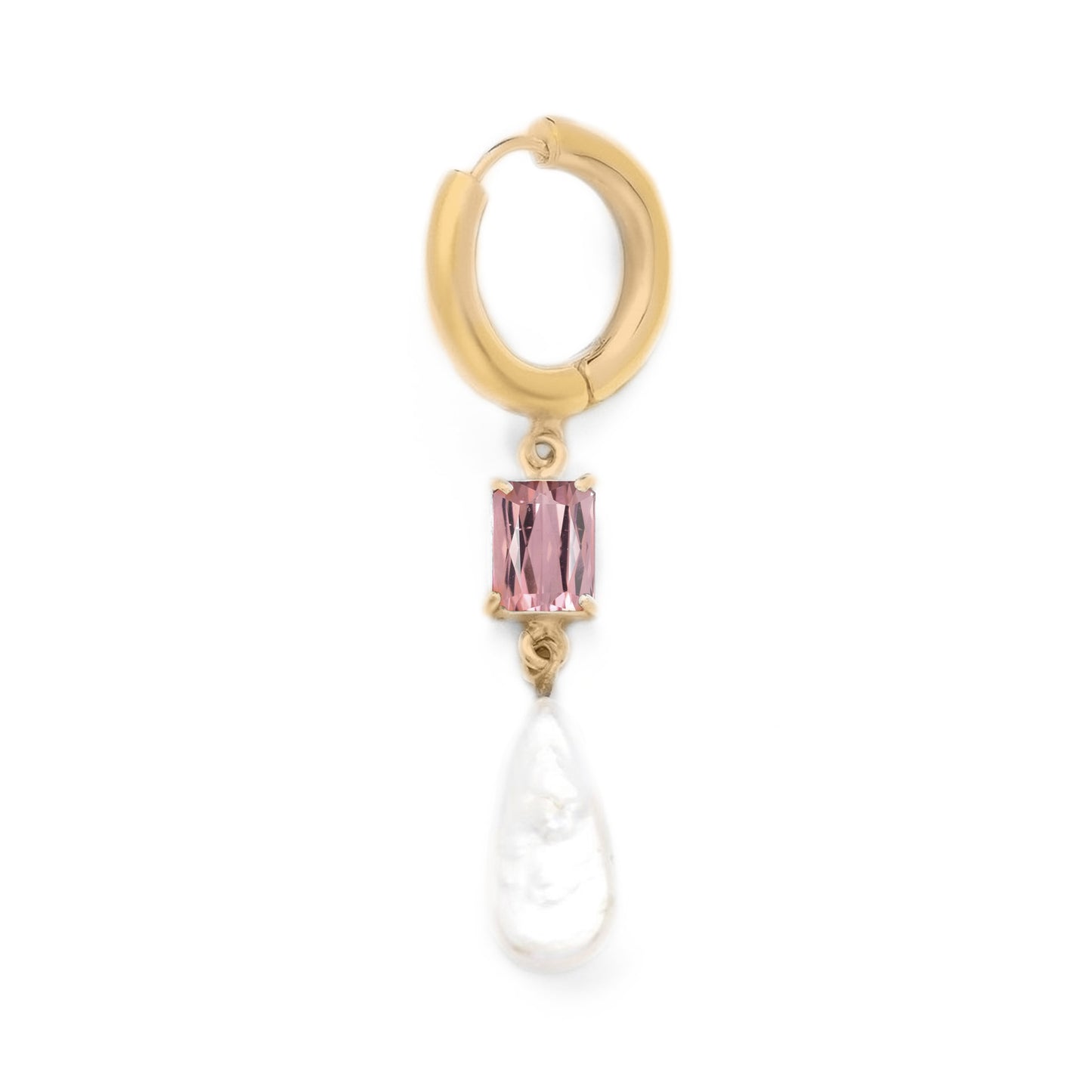 LOA HOOP PINK QUARTZ & PEARL