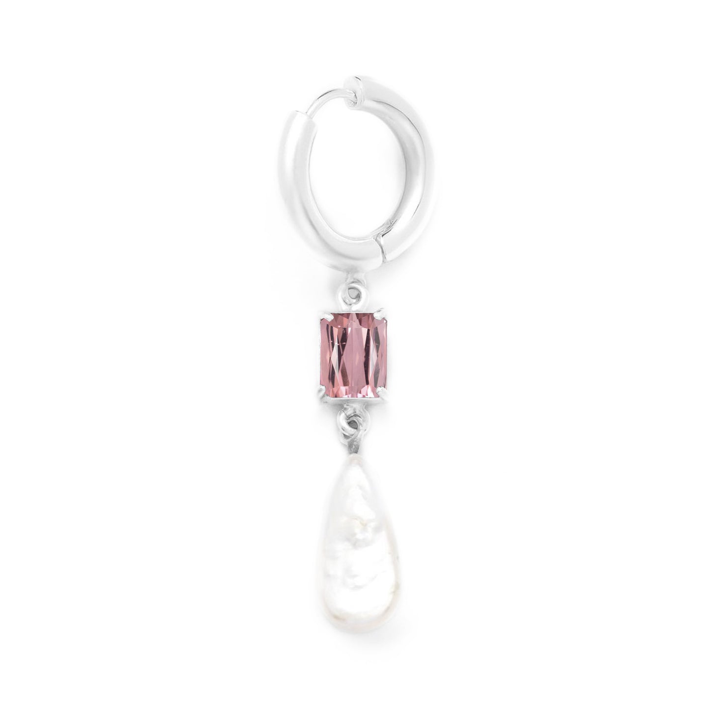 LOA HOOP PINK QUARTZ & PEARL