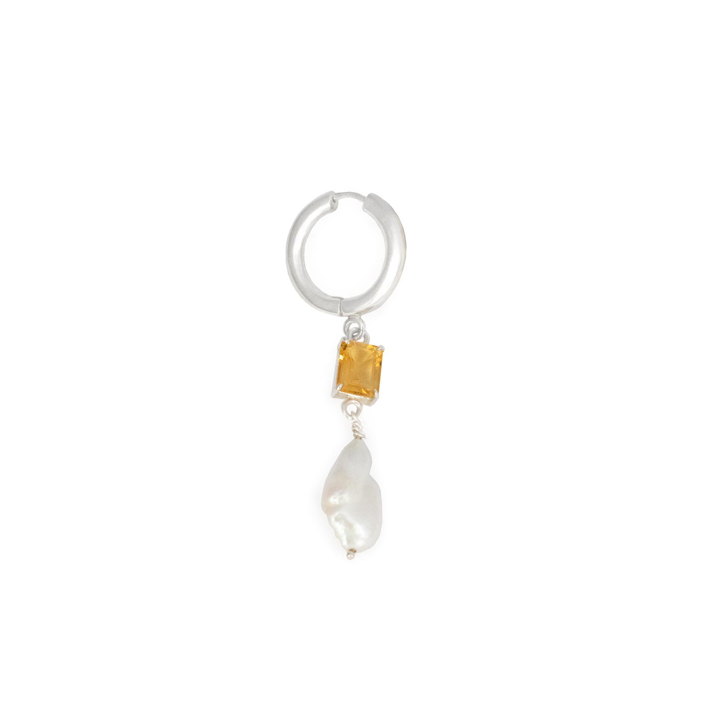 LEMON QUARTZ & PEARL LOA HOOP