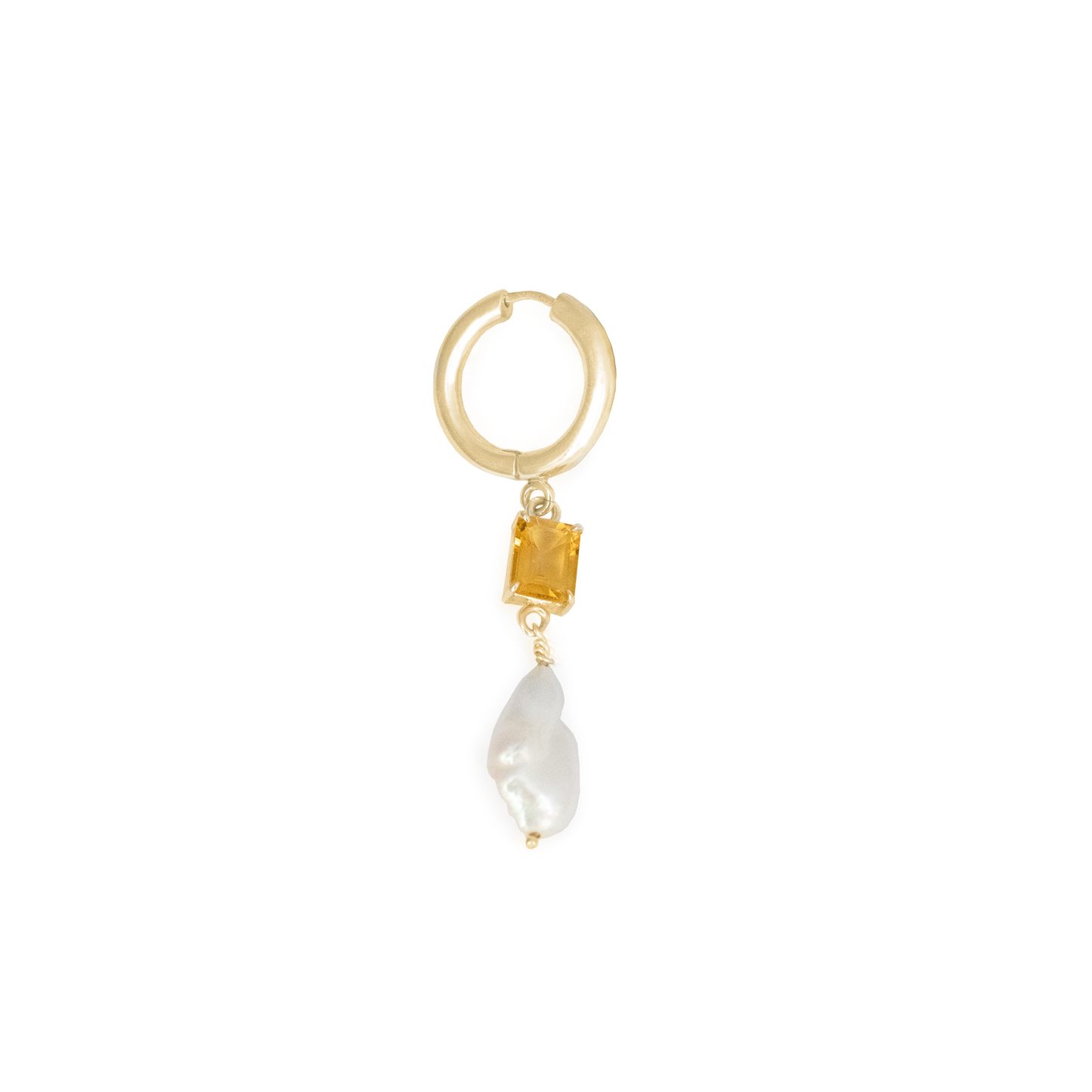 LEMON QUARTZ & PEARL LOA HOOP