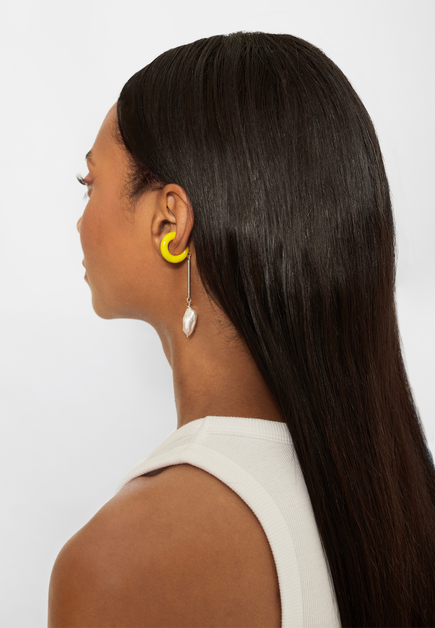 COLOR BAR & PEARL EAR-CUFF SILVER