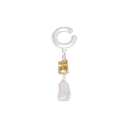 LEMON QUARTZ EAR-CUFF & PEARL