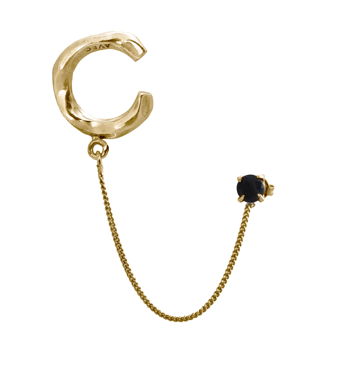 MOLTEN EAR-CUFF CHAIN & SAPPHIRE EARRING